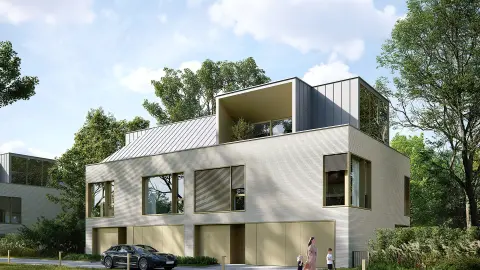 Budynek Ustronia Wilanów z perspektywy ulicy